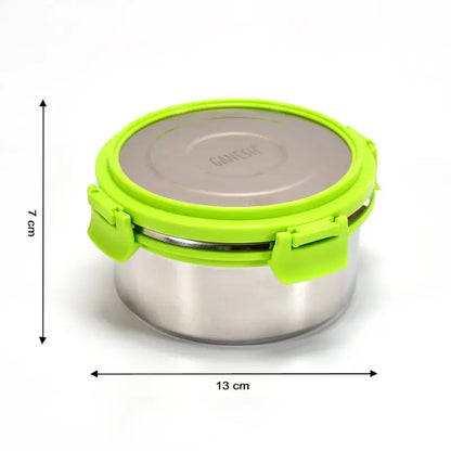 Ganesh Solo round 400 Stainless Steel Leak proof airtight Lunch Pack for Office & School Use ( default, Standard )
