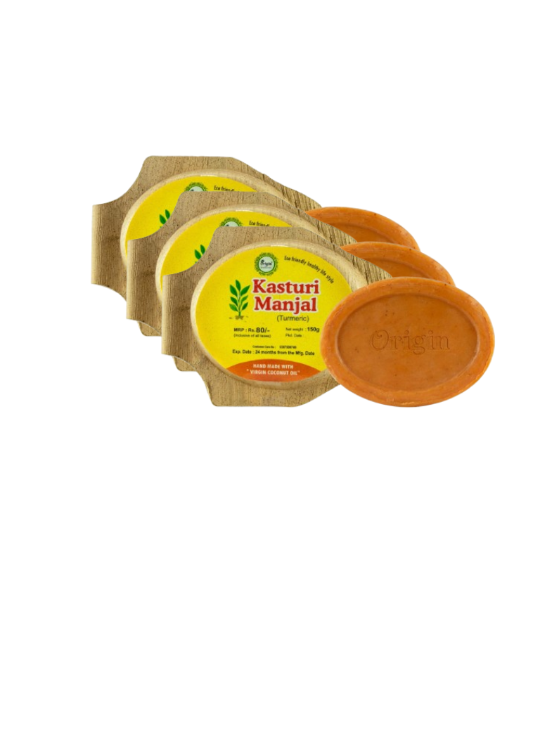 Kasturi Manjal 150 GRM (pala) Coconut oil Handmade Natural Pure soap(Pack of 3)