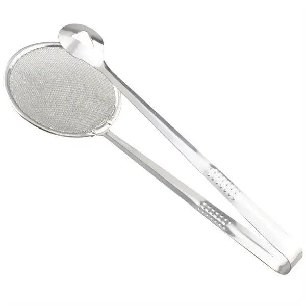 2-in-1 Stainless Steel Fry Tool Filter Spoon Strainer with Clip - Oil Frying BBQ Filter Mesh Strainer ( default, Standard ).