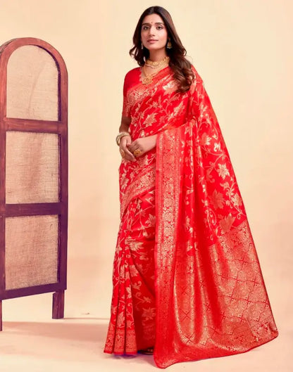 Jacquard Saree  Everyday Elegance Collection ( red, OS )