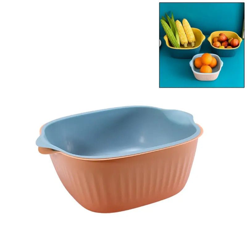 KITCHEN BOWL PLASTIC WASHING BOWL AND STRAINER DRAINER BASKET FOR HOME & KITCHEN USE (2 Pcs Set) ( default, Standard ).