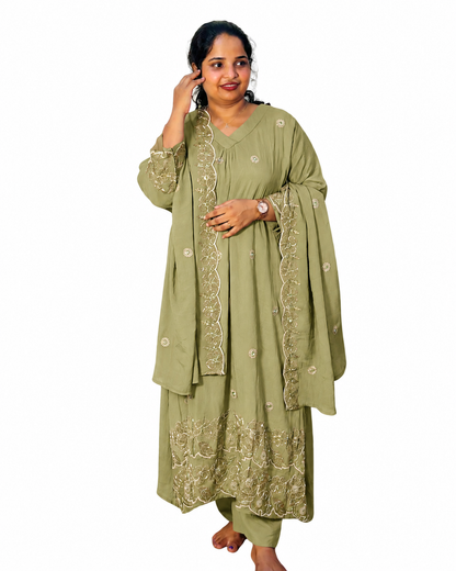 MAYURI CHURIDAR LIGHT OLIVE 406118