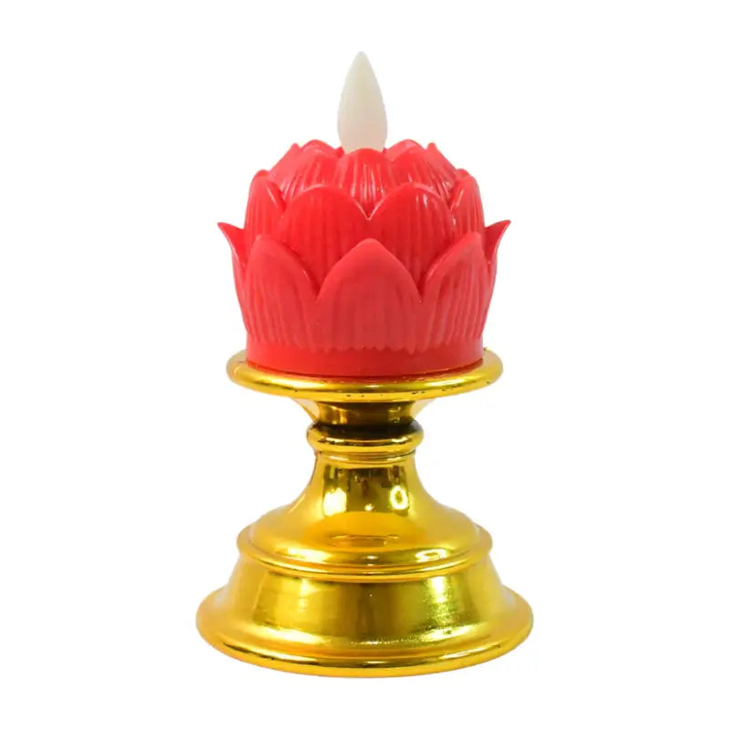 Premium Lotus Shaped LED Flameless Candle with Decorative Holder – Battery Operated Home Decor Lamp