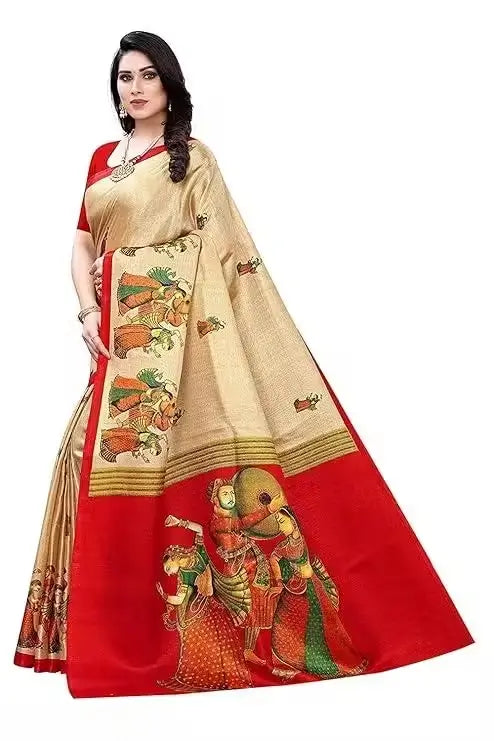 Women's Designer Art Silk Printed Saree with Separate Blouse Piece â€“ Free Size, Elegant Party & Wedding Wear ( red, Standard )