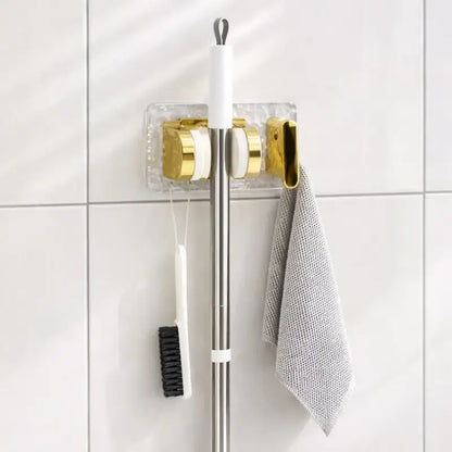 Wall Mounted Broom & Mop Holder with Strong Grip Clips Self-Adhesive Cleaning Tool Organizer (1 Pc)