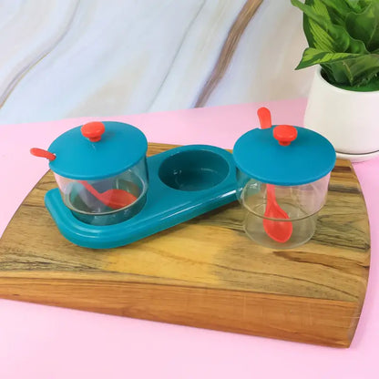 2 Pcs Storewell Multipurpose Spice and Condiment Container Set with Tray and Spoons – Kitchen Storage Organizer
