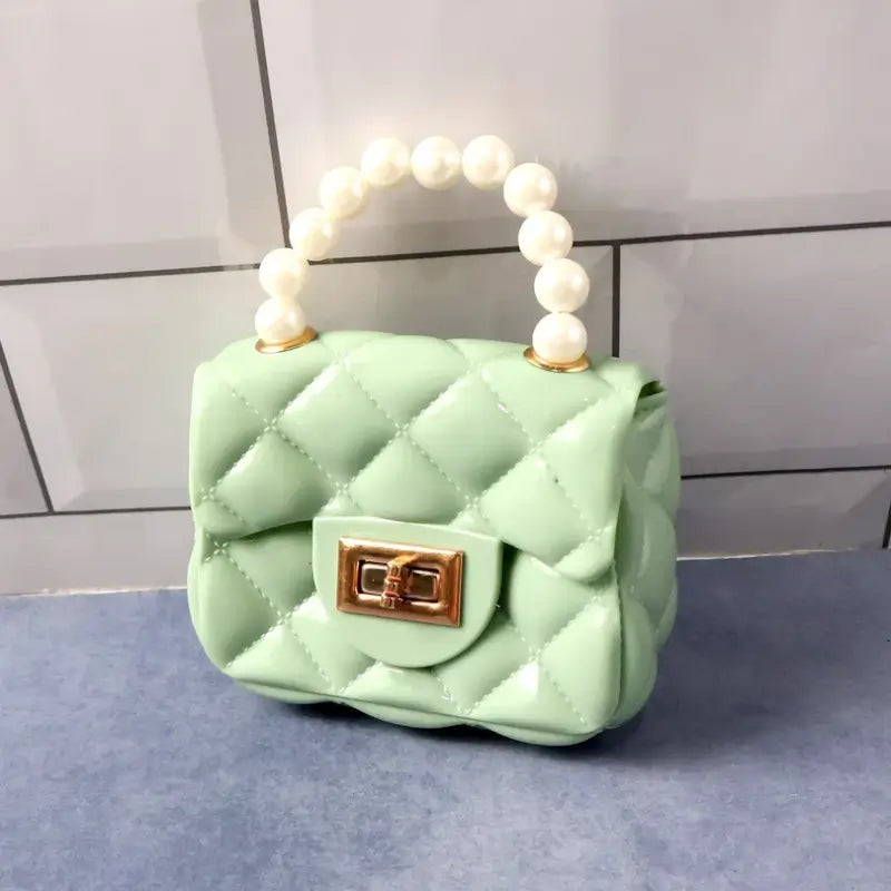 Elegant Quilted Mini Handheld & Sling Fashion Handbag – Pearl Handle Chain Strap Bag