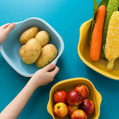 KITCHEN BOWL PLASTIC WASHING BOWL AND STRAINER DRAINER BASKET FOR HOME & KITCHEN USE (2 Pcs Set) ( default, Standard ).
