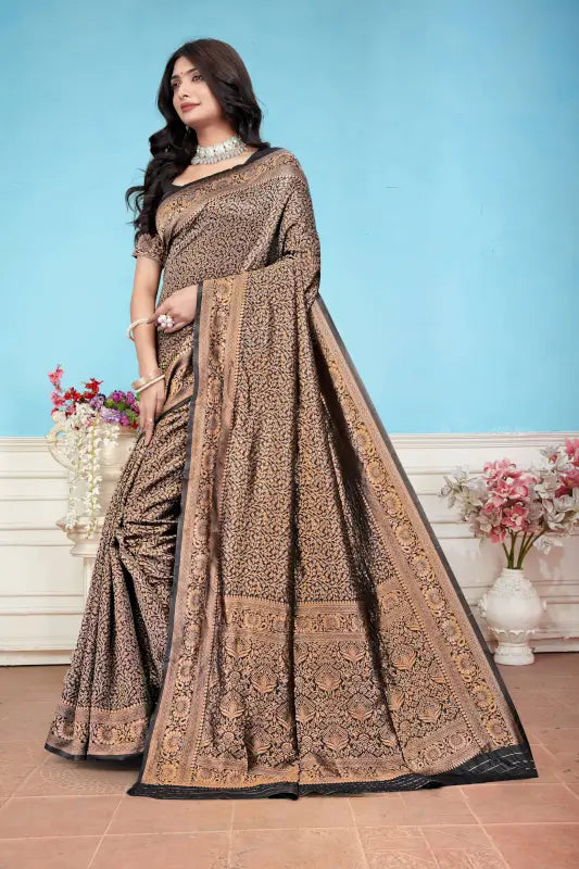 Banarasi Silk Saree  The Majestic Black & Gold Edition ( black, OS )