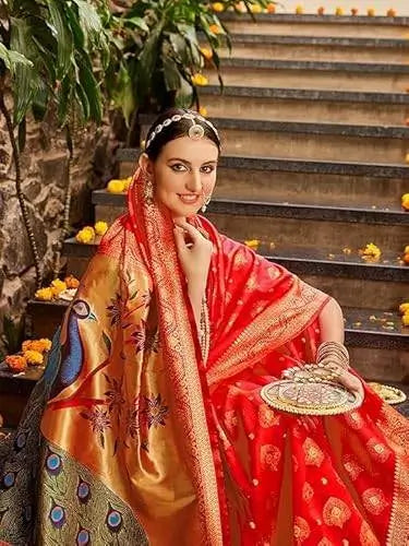 Jacquard Saree  Royal Peacock Collection ( red, OS )