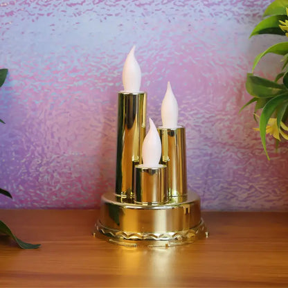 LED Flameless Triple Candle Lamp Golden Decorative Electronic Candle Light for Home Festival Diwali Decoration (1 Pc)