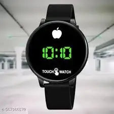 Top Trendy Touch Screen Digital Watch | Green LED, Black Round Dial, Rubber Strap, Unisex Casual Watch. ( black, Standard )