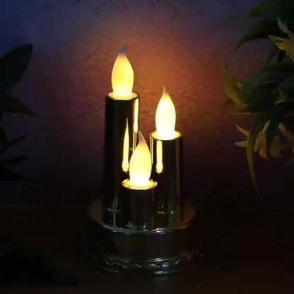 LED Flameless Triple Candle Lamp Golden Decorative Electronic Candle Light for Home Festival Diwali Decoration (1 Pc)