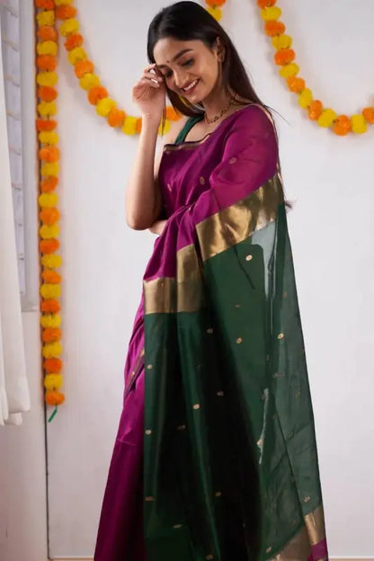 Cotton Saree  The Elegant Contrast Collection ( Pink Green, OS )