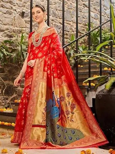 Jacquard Saree  Royal Peacock Collection ( red, OS )
