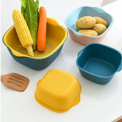 KITCHEN BOWL PLASTIC WASHING BOWL AND STRAINER DRAINER BASKET FOR HOME & KITCHEN USE (2 Pcs Set) ( default, Standard ).