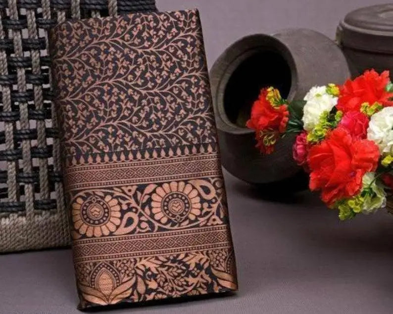 Banarasi Silk Saree  The Majestic Black & Gold Edition ( black, OS )