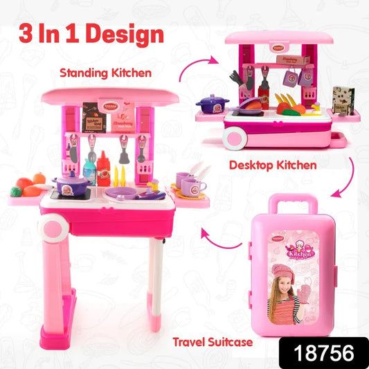 3-in-1 Kitchen Set for Kids with Suitcase – Role Play Cooking Toy for Girls & Boys (3+)