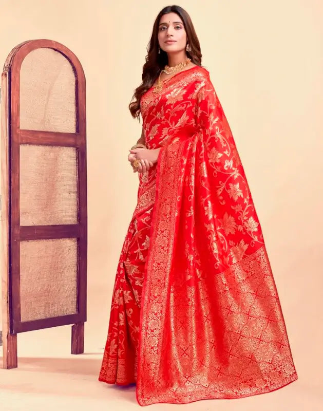 Jacquard Saree  Everyday Elegance Collection ( red, OS )
