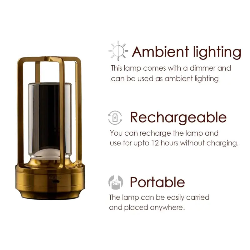 Crystal Lantern Table Lamp – 3 Colors Rechargeable LED