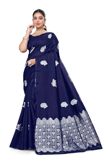 Banarasi Silk Saree  The Silver Elegance Edition ( blue, OS )