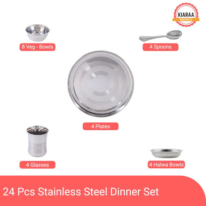 KIARAA STAINLESS STEEL 24 PIECES DINNER SET ( default, Free Size )