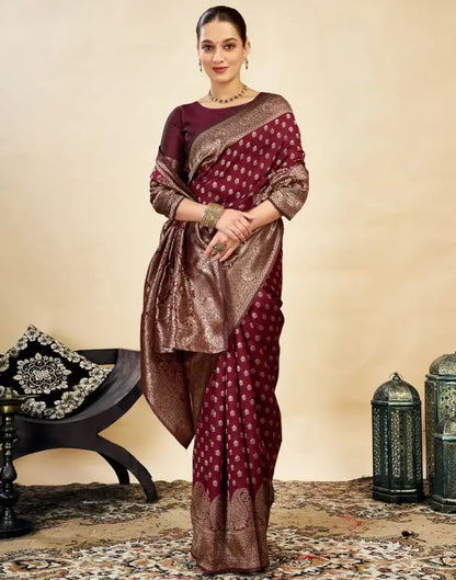 Jacquard Saree  Everyday Elegance Collection ( maroon, OS )