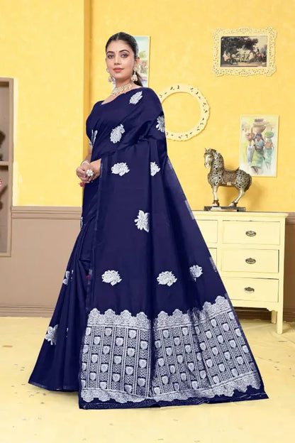 Banarasi Silk Saree  The Silver Elegance Edition ( blue, OS )