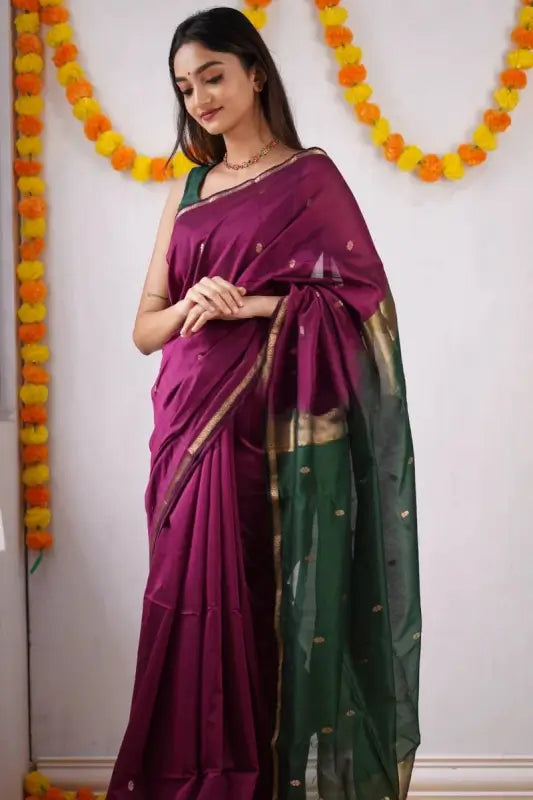Cotton Saree  The Elegant Contrast Collection ( Pink Green, OS )