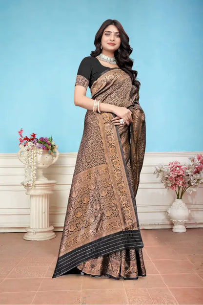 Banarasi Silk Saree  The Majestic Black & Gold Edition ( black, OS )