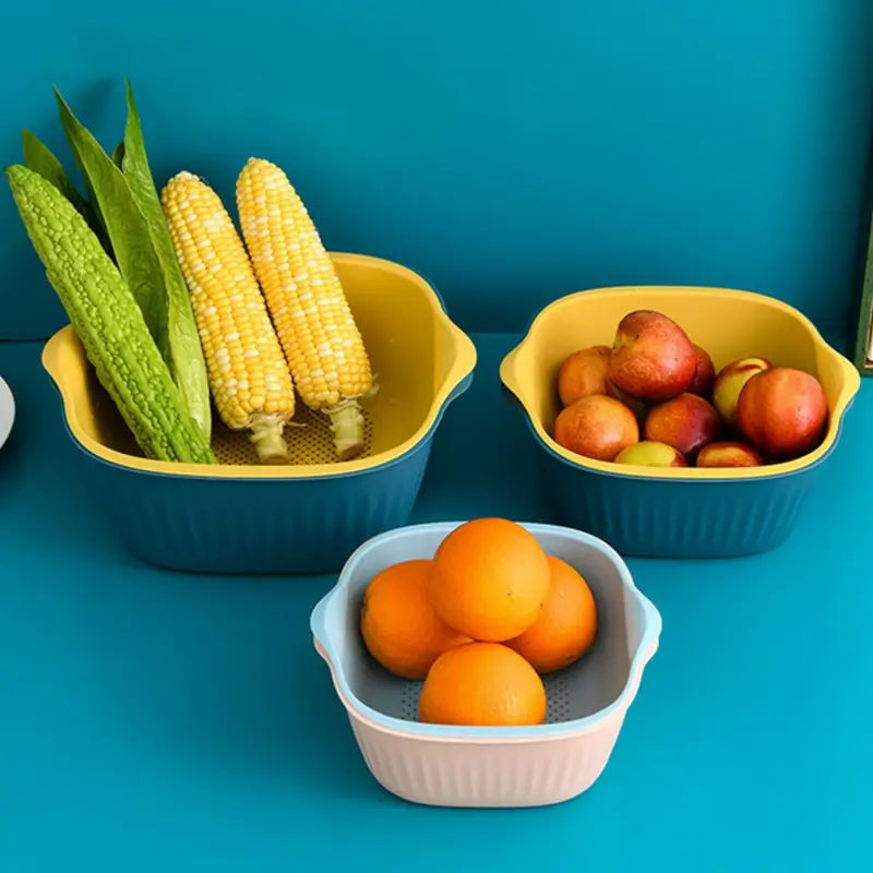 KITCHEN BOWL PLASTIC WASHING BOWL AND STRAINER DRAINER BASKET FOR HOME & KITCHEN USE (2 Pcs Set) ( default, Standard ).