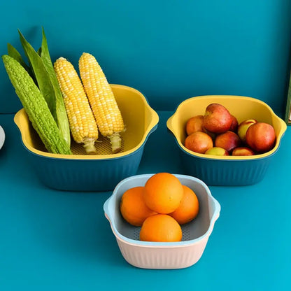 KITCHEN BOWL PLASTIC WASHING BOWL AND STRAINER DRAINER BASKET FOR HOME & KITCHEN USE (2 Pcs Set) ( default, Standard ).
