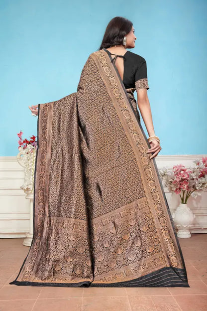 Banarasi Silk Saree  The Majestic Black & Gold Edition ( black, OS )