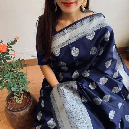 Banarasi Silk Saree  The Silver Majesty Collection ( blue, OS )