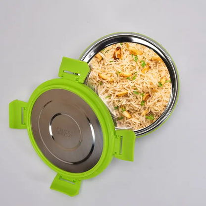 Ganesh Solo round 400 Stainless Steel Leak proof airtight Lunch Pack for Office & School Use ( default, Standard )