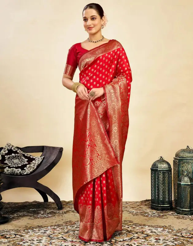 Jacquard Saree  Everyday Elegance Collection ( red, OS )