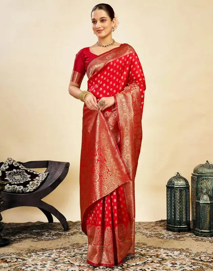 Jacquard Saree  Everyday Elegance Collection ( red, OS )