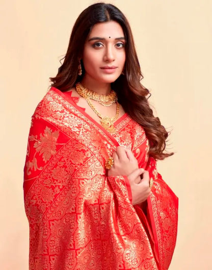 Jacquard Saree  Everyday Elegance Collection ( red, OS )