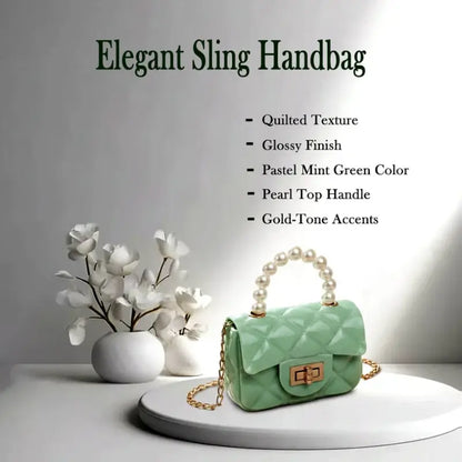 Elegant Quilted Mini Handheld & Sling Fashion Handbag – Pearl Handle Chain Strap Bag
