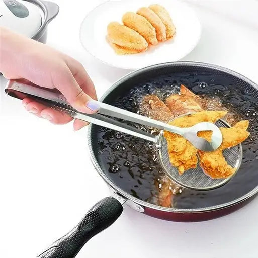 2-in-1 Stainless Steel Fry Tool Filter Spoon Strainer with Clip - Oil Frying BBQ Filter Mesh Strainer ( default, Standard ).