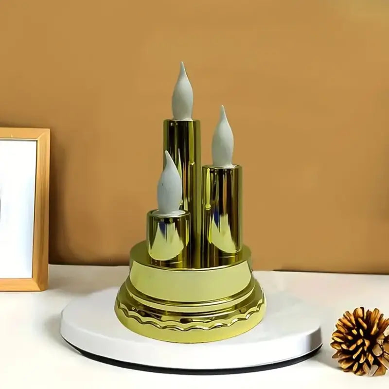 LED Flameless Triple Candle Lamp Golden Decorative Electronic Candle Light for Home Festival Diwali Decoration (1 Pc)