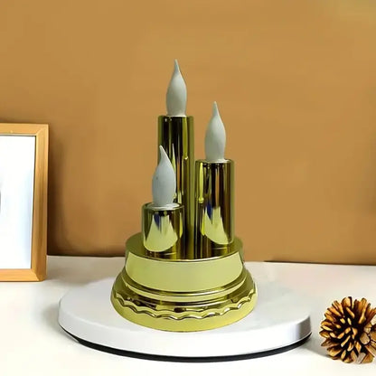 LED Flameless Triple Candle Lamp Golden Decorative Electronic Candle Light for Home Festival Diwali Decoration (1 Pc)