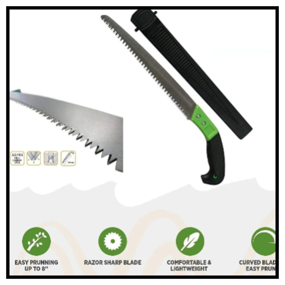 Steel hand saw with 3 edge sharp teeth and plastic cover for wood cutting