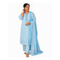 Woman Modeling Peacock Blue Cotton Printed Kurta Set With Matching Dupatta - 3XL Size - S.NO 411718