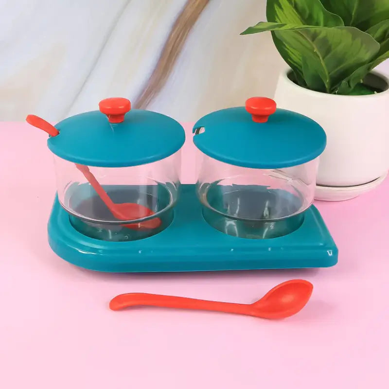 2 Pcs Storewell Multipurpose Spice and Condiment Container Set with Tray and Spoons – Kitchen Storage Organizer