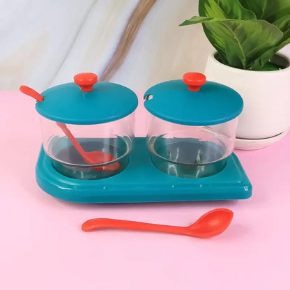 2 Pcs Storewell Multipurpose Spice and Condiment Container Set with Tray and Spoons – Kitchen Storage Organizer