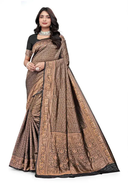 Banarasi Silk Saree  The Majestic Black & Gold Edition ( black, OS )