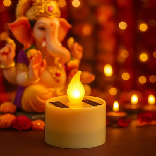 Solar Powered LED Flameless Candle Light Eco-Friendly Flickering Candle Lamp for Home Temple Outdoor Decor and Festive Decoration (1 Pc)