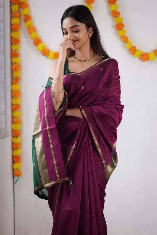 Cotton Saree  The Elegant Contrast Collection ( Pink Green, OS )