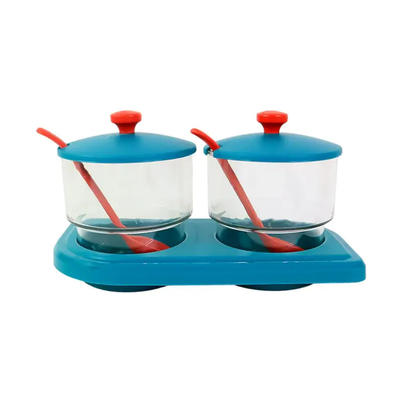 2 Pcs Storewell Multipurpose Spice and Condiment Container Set with Tray and Spoons – Kitchen Storage Organizer